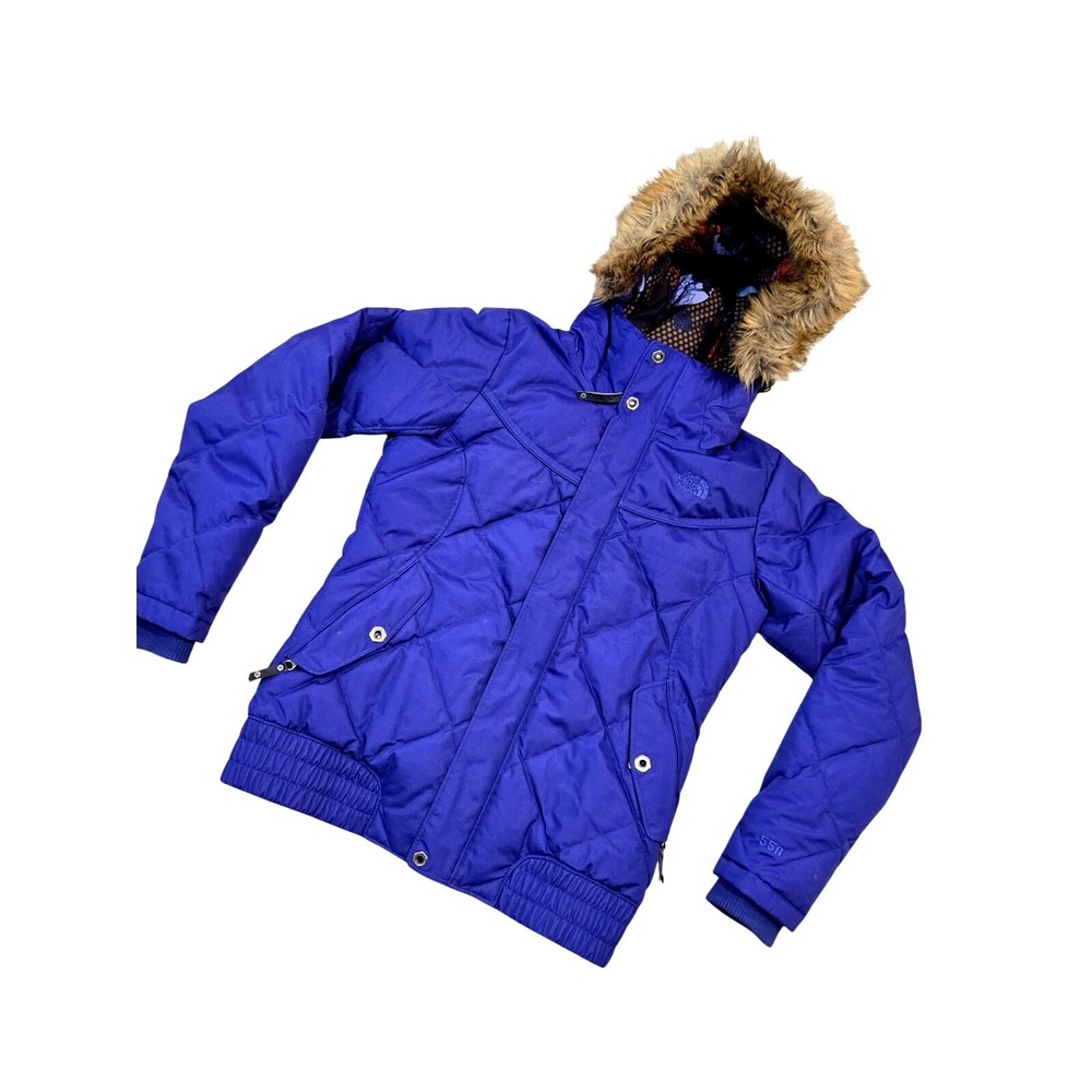 🔥Vintage Y2K North Face 550 Down Puffer Ski Jacket Purple Coat With Furr 🔥